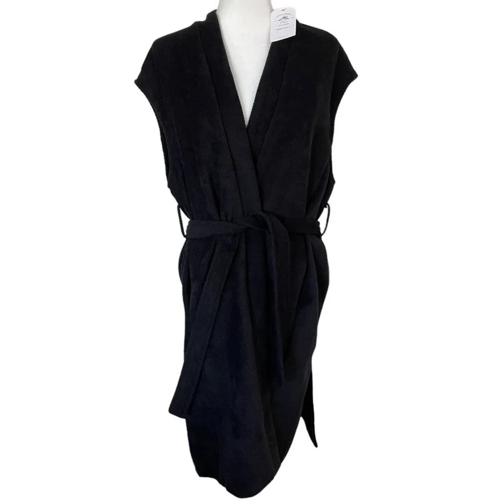 OAT Long‎ Vest Womens Size XS Black Belted Side Slits NEW
